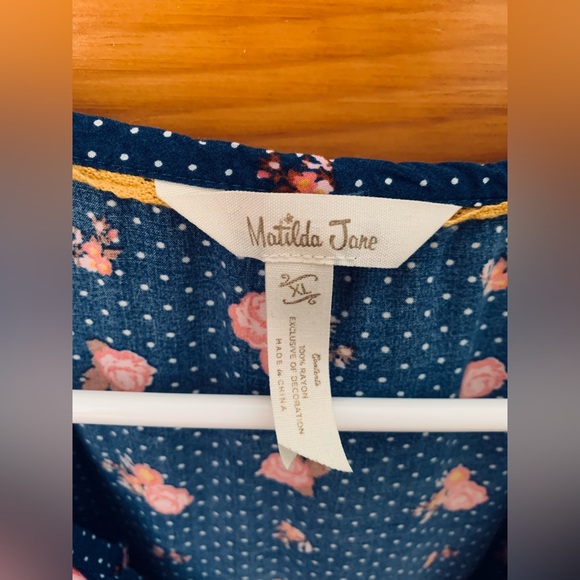 MATiLDA JANE Floral Peasant Top Rayon Blouse Women’s SzXL blue pink - Picture 3 of 3